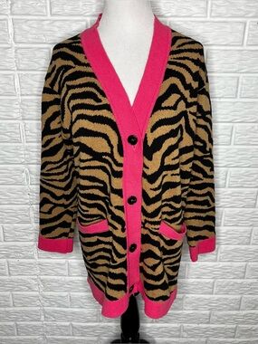 MSGM Made in Italy Zebra Print Knit Cardigan Sweater Size M
